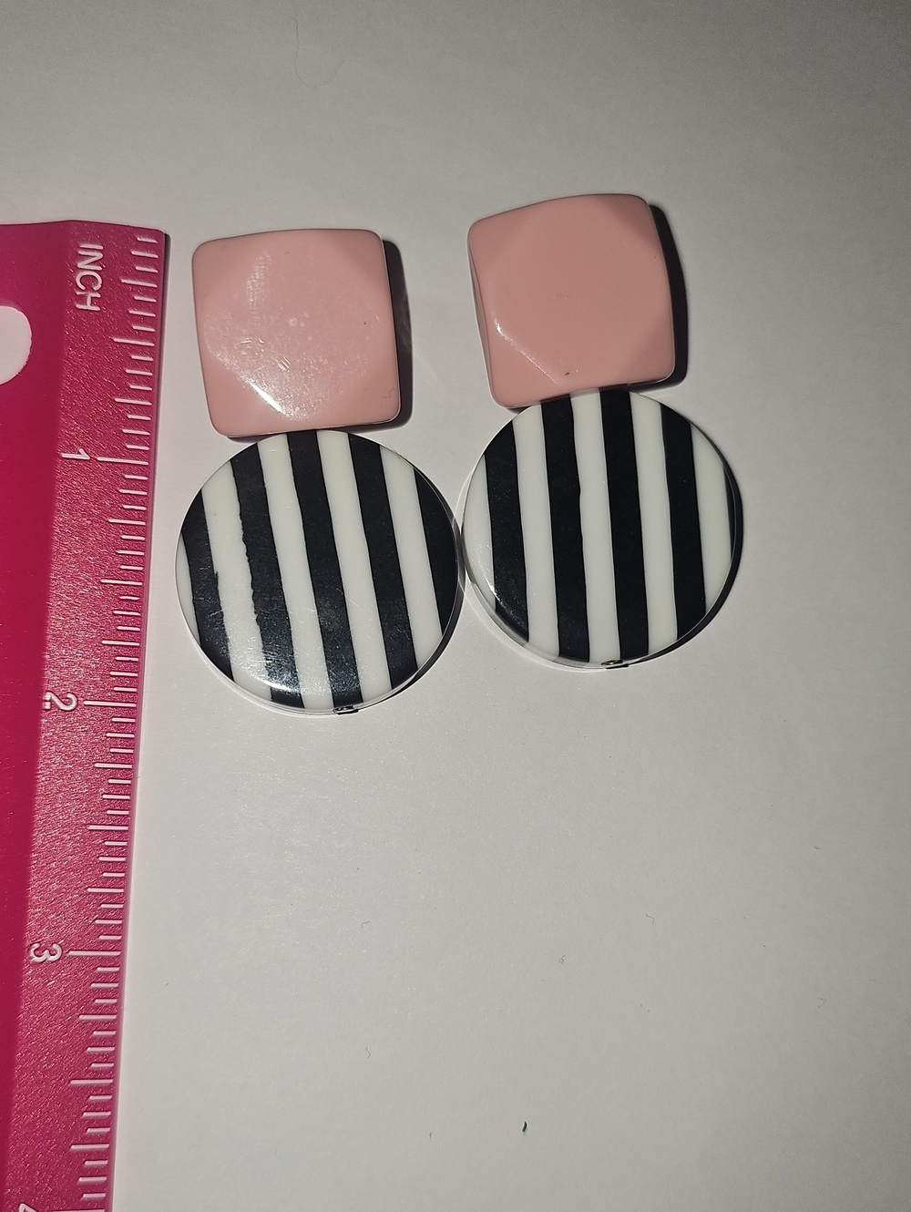 Pink and Black Striped Drop Earrings - Women Accessories